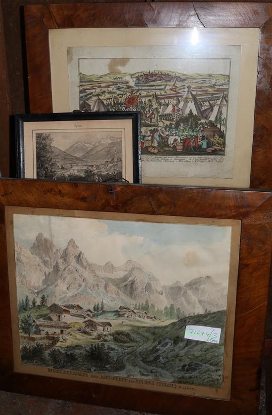 R. Gatt, watercolour and German engraving and miscellaneous pictures